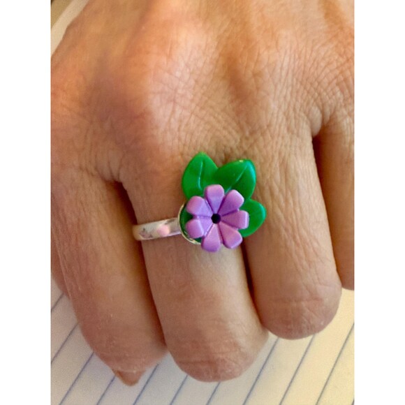 Sterling Silver adjustable Flower Stud Block Ring - Picture 1 of 9